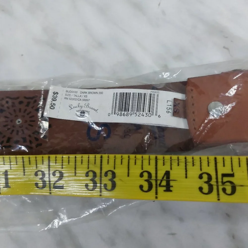 Lucky Brand Laser Cut Brown Genuine Leather Belt Size XS/S/M - Picture 6 of 8
